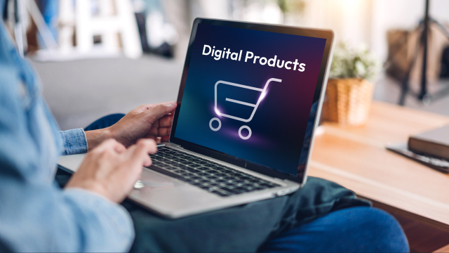 A potential customer searching for digital products on his laptop